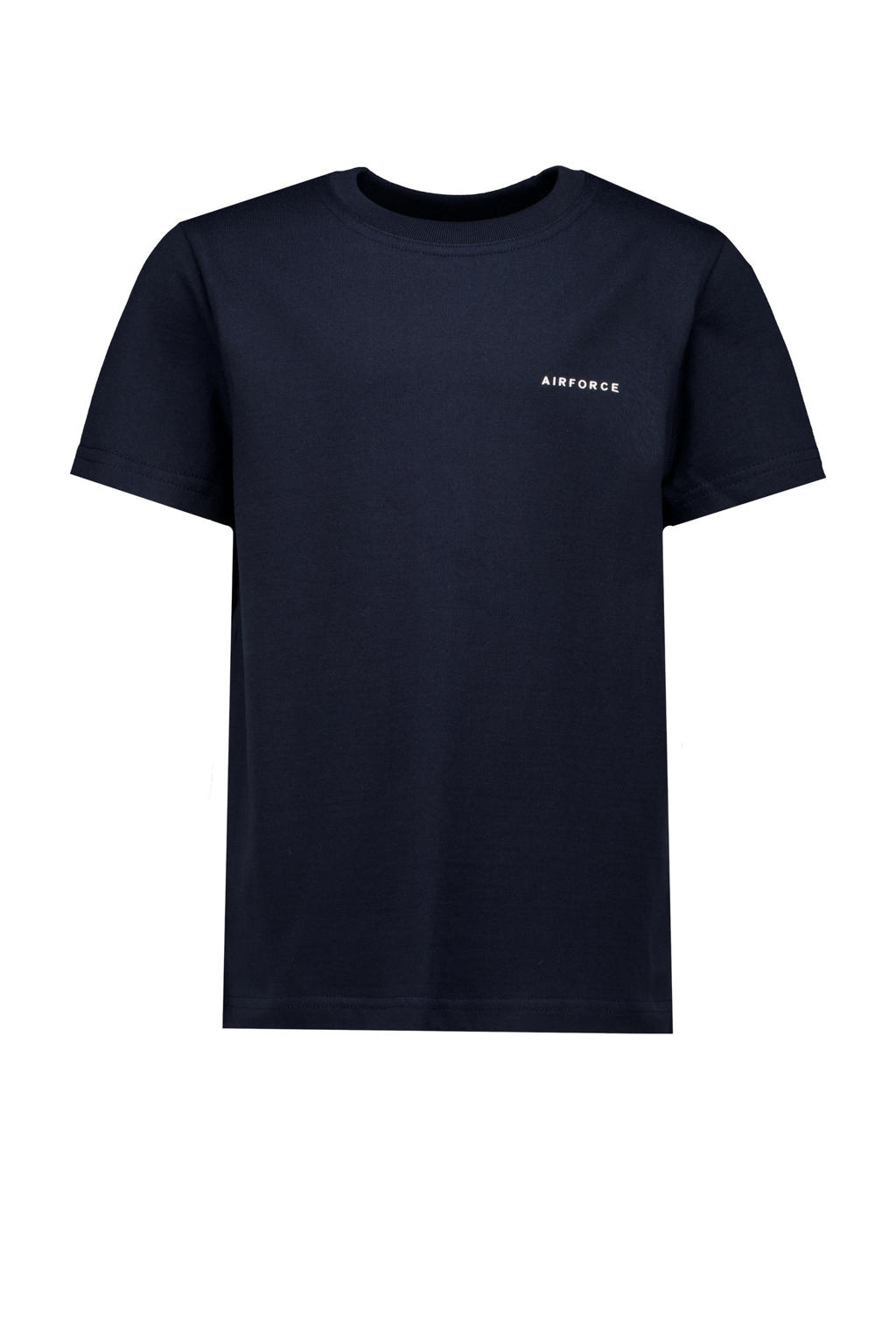 Donkerblauwe jongens Airforce T-shirt van katoen met effen, korte mouwen en ronde hals