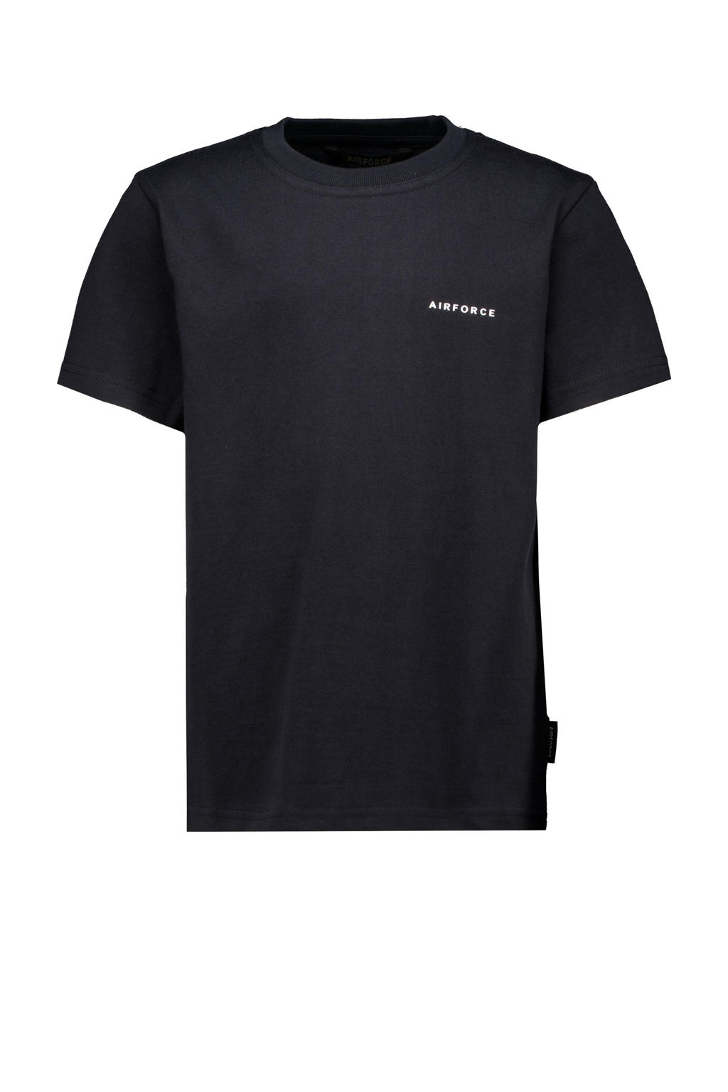 Zwarte jongens Airforce T-shirt van katoen met effen, korte mouwen en ronde hals