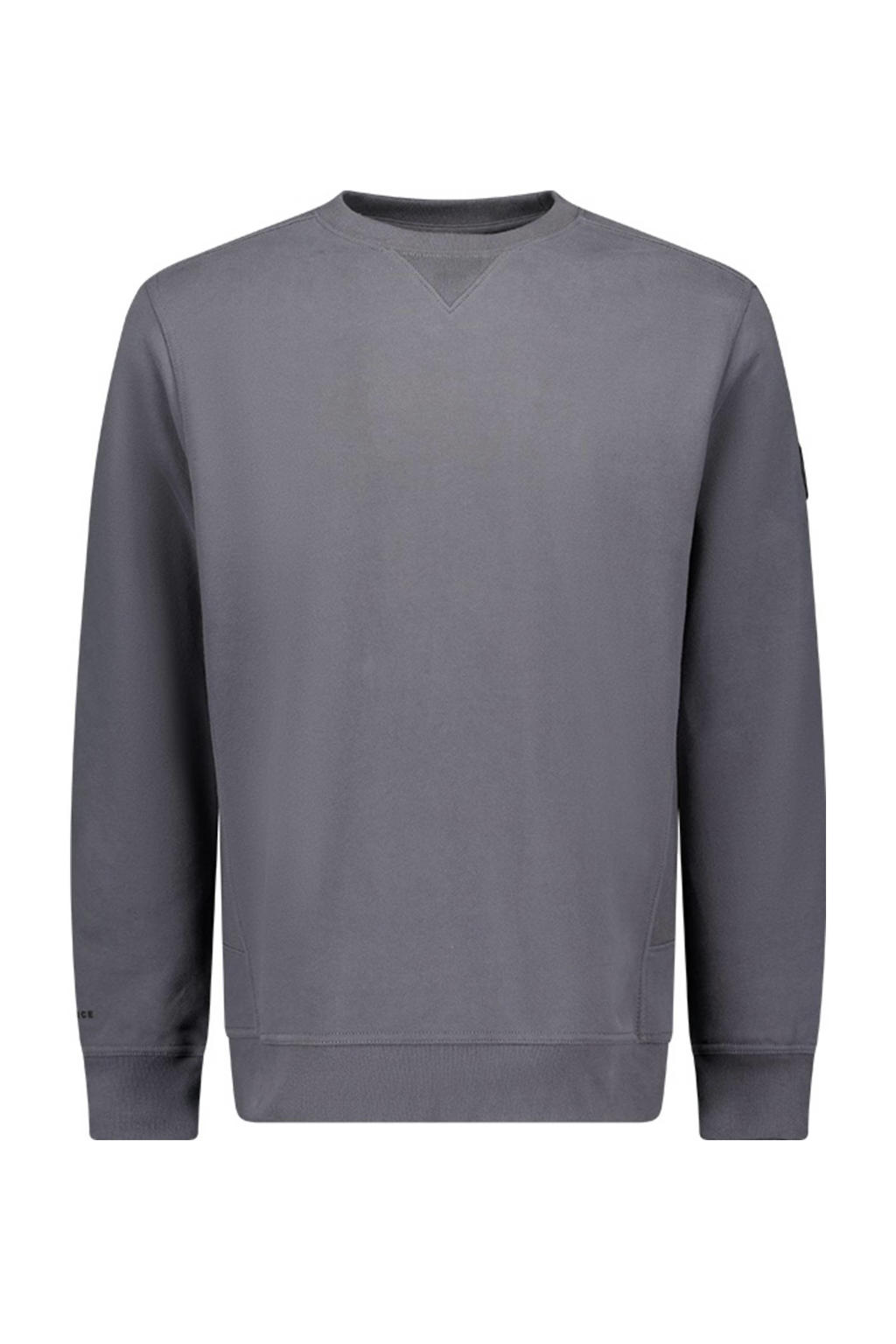 Grijze jongens Airforce sweater van katoen met effen, lange mouwen, ronde hals en geribde boorden