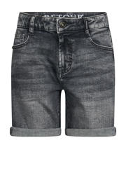 thumbnail: Grey denim jongens Retour Jeans relaxed short van stretchdenim met rits- en knoopsluiting en effen