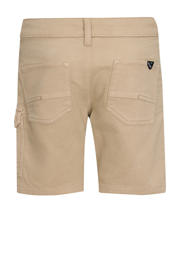 thumbnail: Zandkleurige jongens Retour Jeans straight cargo short van stretchkatoen met rits- en knoopsluiting en effen