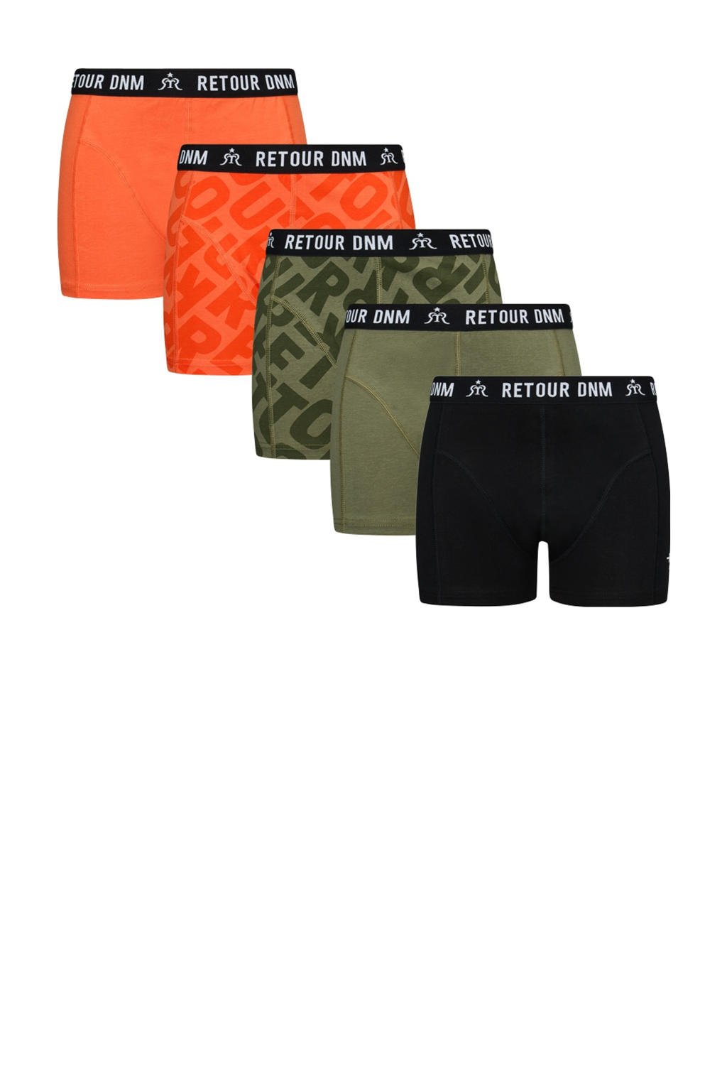 Retour Jeans boxershort - set van 5 oranje/groen/zwart
