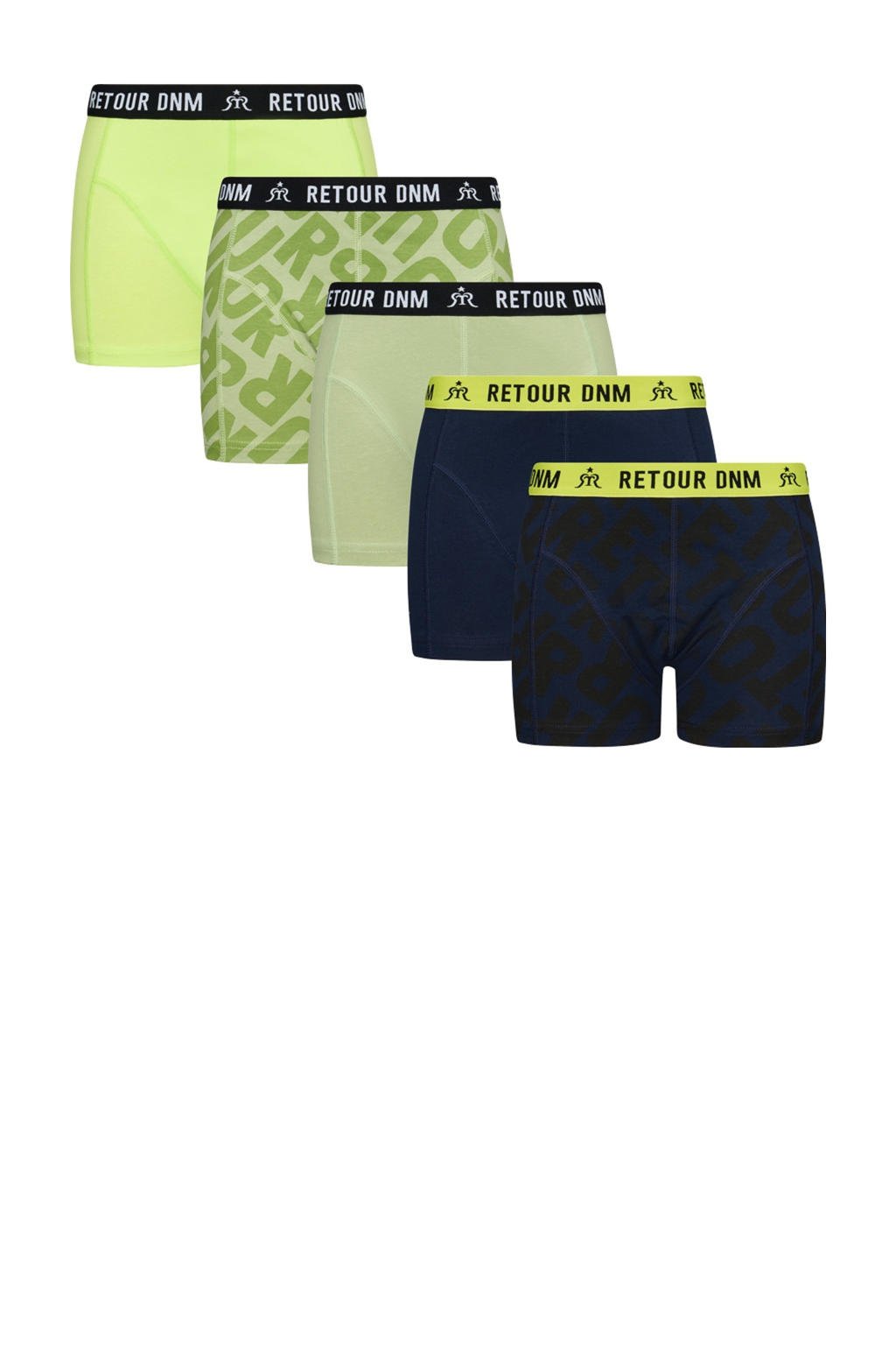 Retour Jeans boxershort - set van 5 lichtgroen/zwart/geel