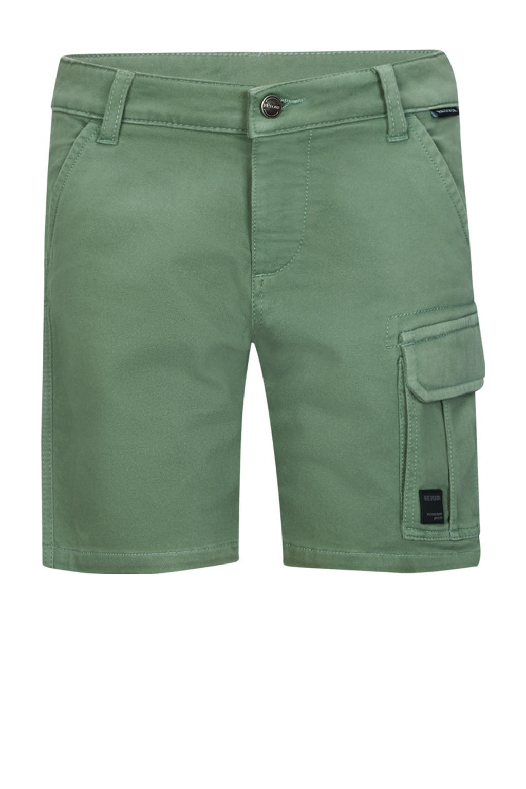 Groene jongens Retour Jeans straight cargo short van stretchkatoen met rits- en knoopsluiting en effen