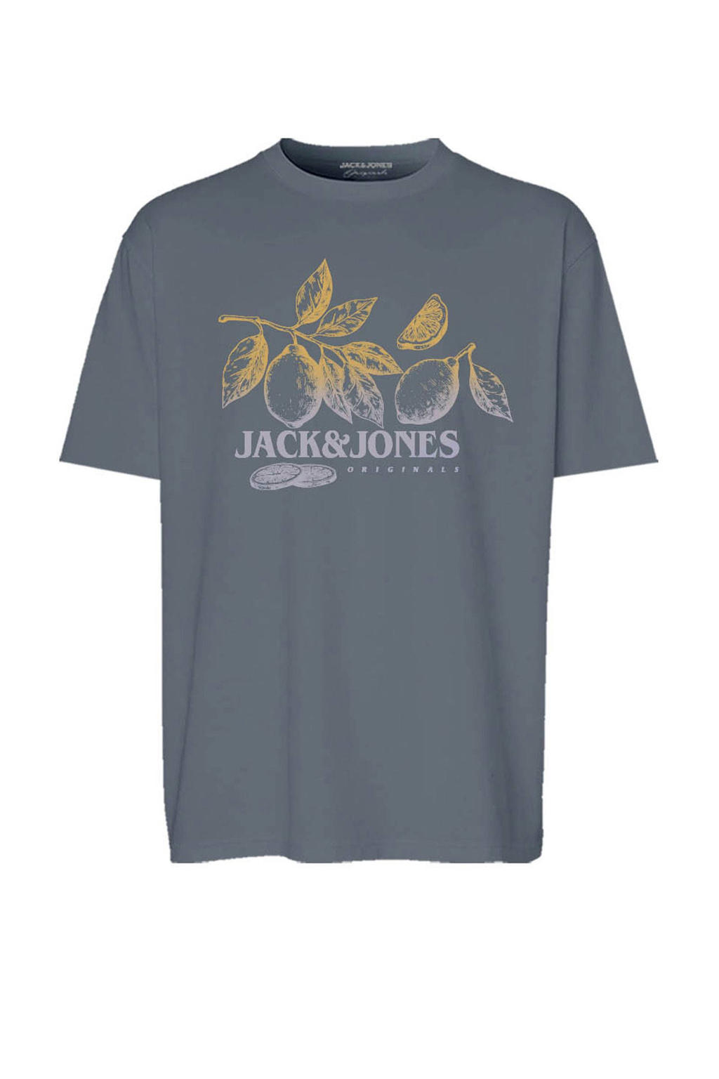 Grijze jongens JACK & JONES JUNIOR T-shirt van katoen met effen, korte mouwen en ronde hals