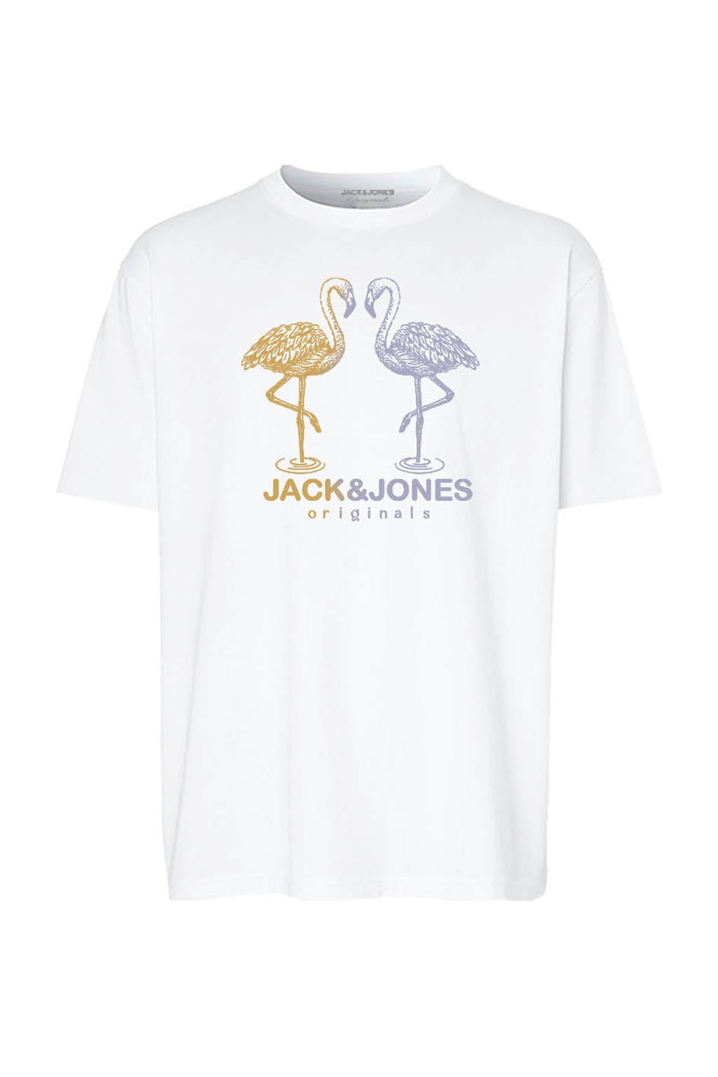 Witte jongens JACK & JONES JUNIOR T-shirt van katoen met printopdruk, korte mouwen en ronde hals