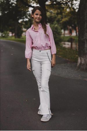 flared cargo broek wit