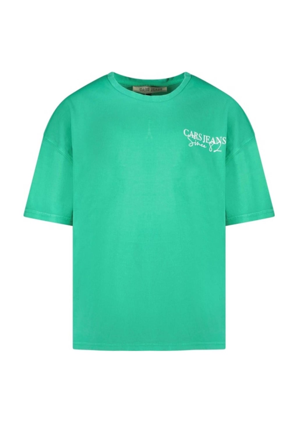 Groen en witte meisjes Cars T-shirt van katoen met backprint, korte mouwen en ronde hals