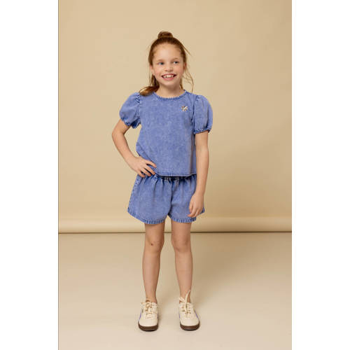 LOOXS little blousetop blauw Meisjes Denim Ronde hals Effen - maat 116 afbeelding
