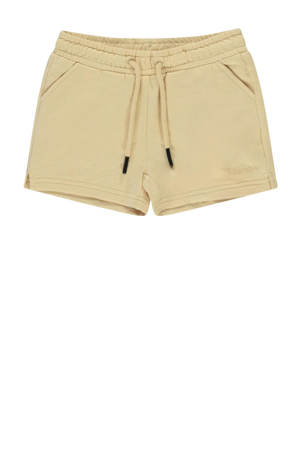 Beige meisjes Little Cars sweatshort van stretchkatoen met elastische tailleband met koord en effen