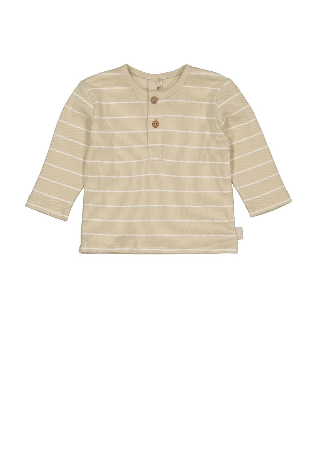 Beige en witte jongens LEVV Newborn longsleeve van stretchkatoen met strepenprint, lange mouwen, ronde hals en knoopsluiting
