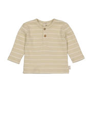 thumbnail: Beige en witte jongens LEVV Newborn longsleeve van stretchkatoen met strepenprint, lange mouwen, ronde hals en knoopsluiting