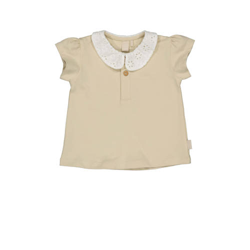 LEVV Newborn T-shirt beige broderie Meisjes Stretchkatoen Peter Pan-kraag - maat 62 afbeelding
