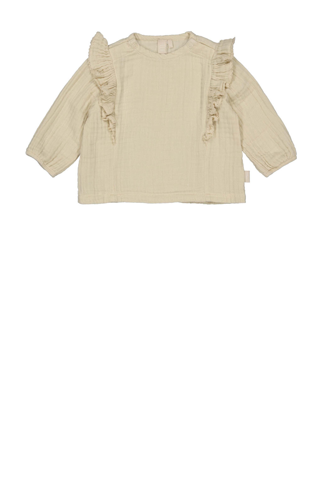 Ecru meisjes LEVV Newborn longsleeve van katoen met effen, lange mouwen, ronde hals, drukknoopsluiting en ruches