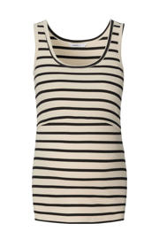 thumbnail: Beige en zwarte dames Noppies maternity zwangerschaps top met strepenprint en ronde hals