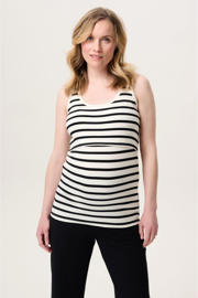 thumbnail: Beige en zwarte dames Noppies maternity zwangerschaps top met strepenprint en ronde hals