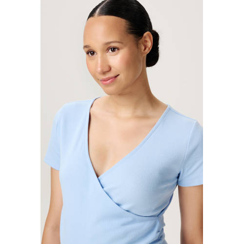 Noppies maternity zwangerschaps- en voedings top lichtblauw Dames Katoen V-hals - maat XXL afbeelding
