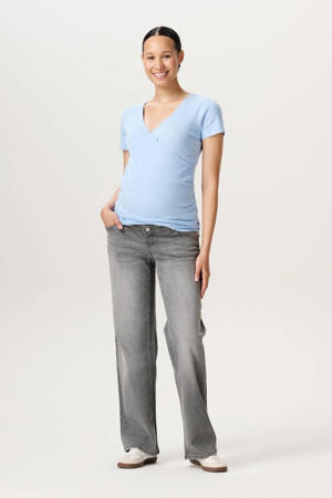 high waist zwangerschapskleding wide leg jeans grey denim
