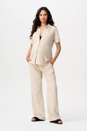 thumbnail: Beige dames Noppies maternity zwangerschaps- en voedings blouse met korte mouwen, klassieke kraag, knoopsluiting en textuur