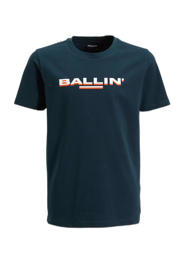 thumbnail: Donkerblauwe jongens Ballin T-shirt van katoen met printopdruk, korte mouwen en ronde hals
