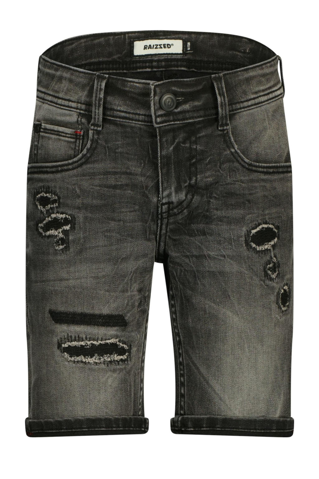 Black denim jongens Raizzed regular short black van denim met rits- en knoopsluiting en effen