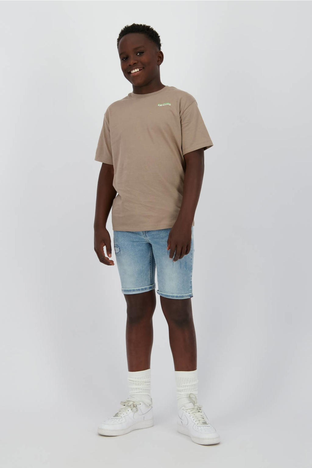 Light blue denim jongens Raizzed regular short van denim met rits- en knoopsluiting en effen