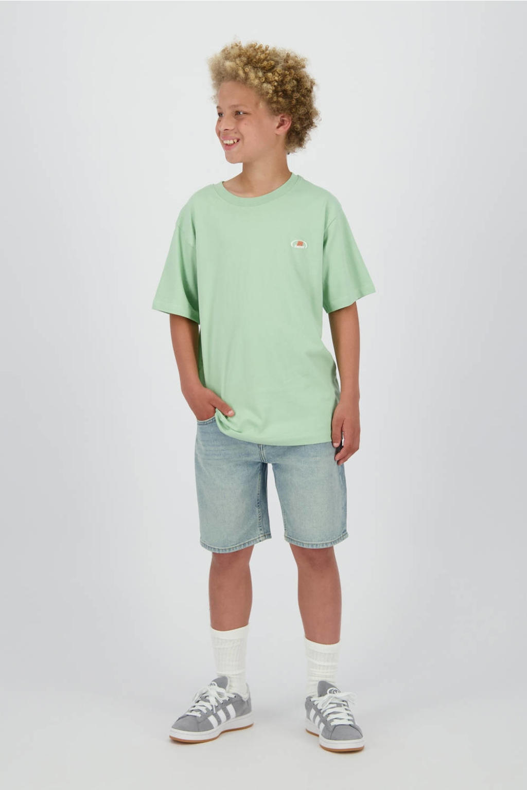 Light blue denim jongens Raizzed regular short van denim met rits- en knoopsluiting en effen