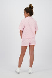 thumbnail: Lichtroze meisjes Raizzed blouse van polyester met ruitenprint, korte mouwen, klassieke kraag, knoopsluiting en textuur