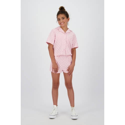Raizzed blouse lichtroze Meisjes Polyester Klassieke kraag Ruit