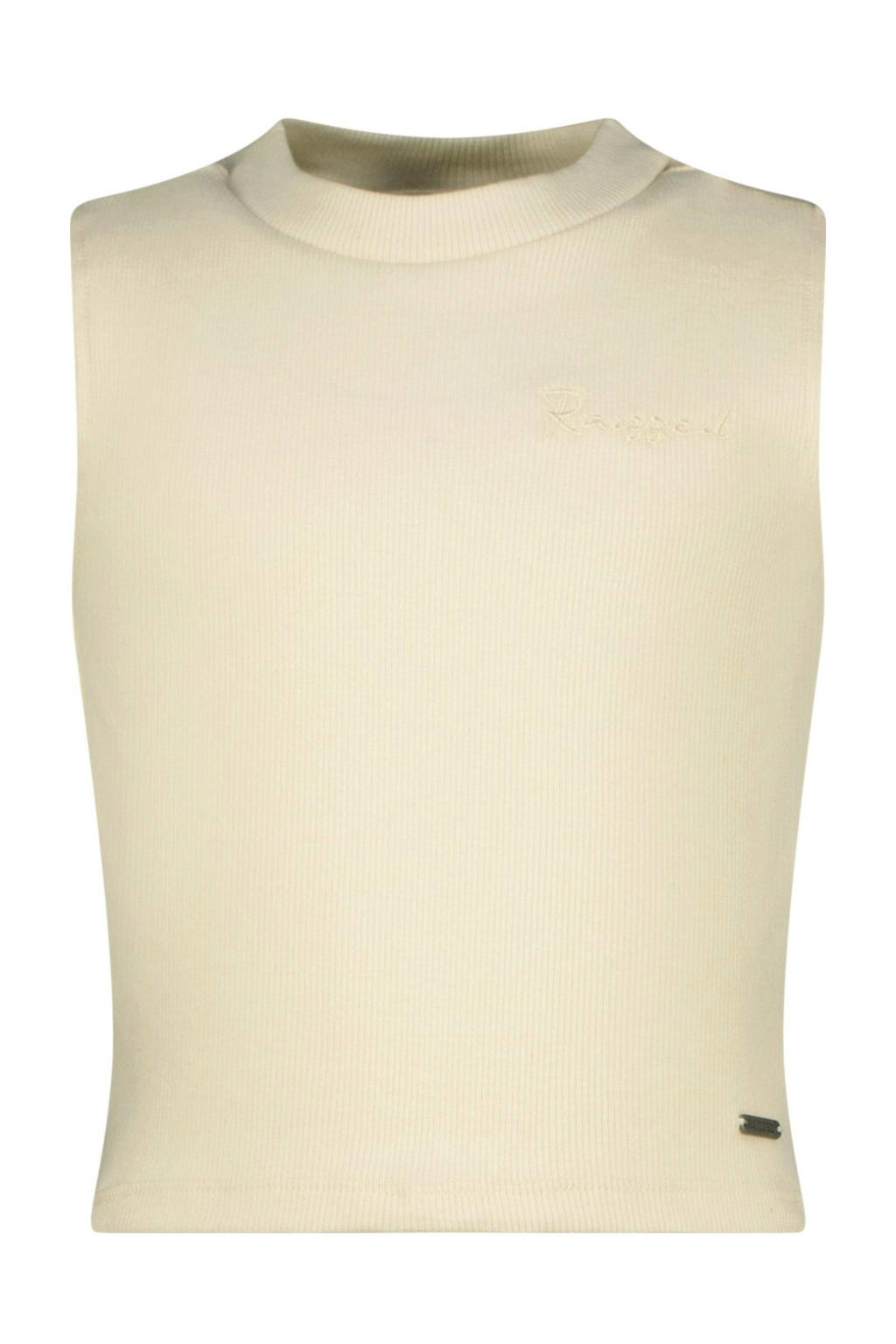 Beige meisjes Raizzed mouwloze top van stretchkatoen met effen, ronde hals en textuur