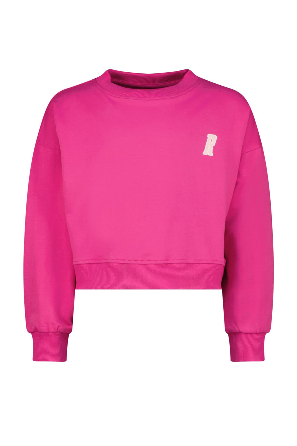 Roze meisjes Raizzed sweater met backprint, lange mouwen, ronde hals en geribde boorden