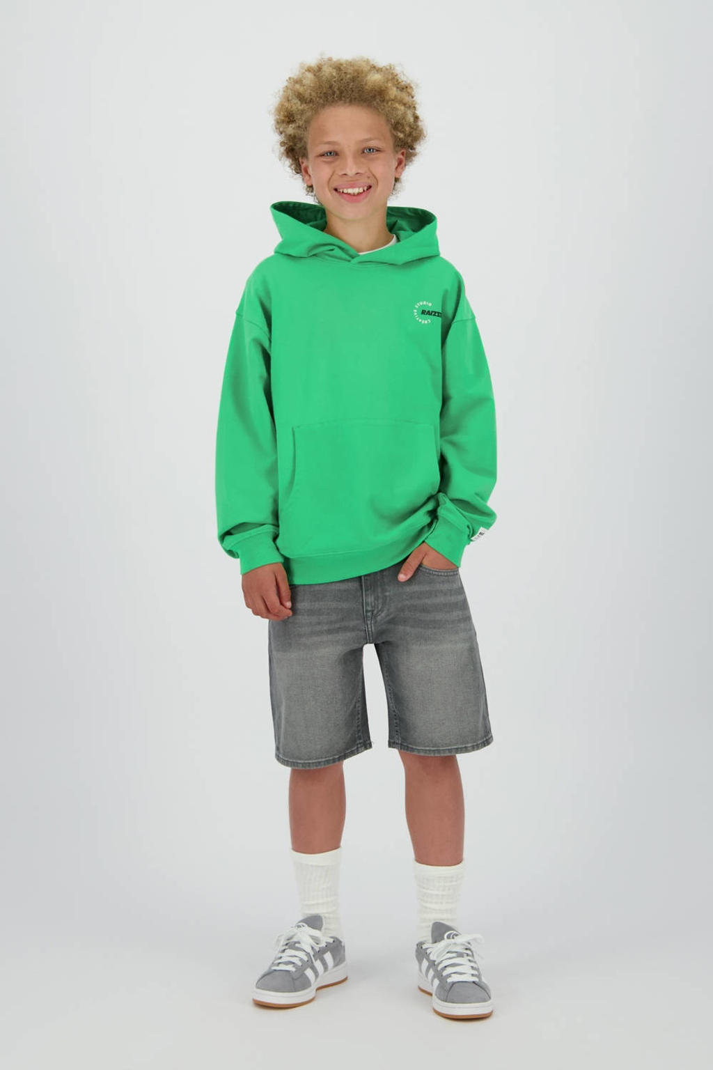 Groene jongens Raizzed hoodie van stretchkatoen met backprint, lange mouwen, capuchon en geribde boorden