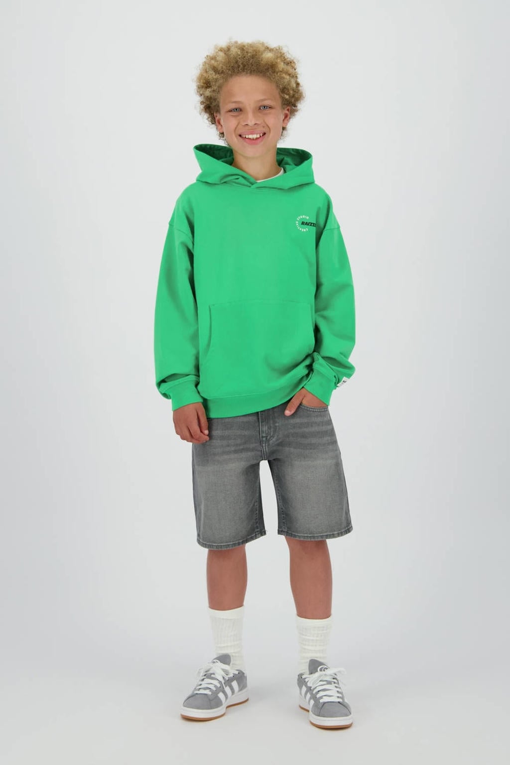 Groene jongens Raizzed hoodie van stretchkatoen met backprint, lange mouwen en capuchon