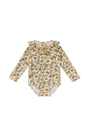 UV bodysuit Lemons met ruches ecru/geel/groen
