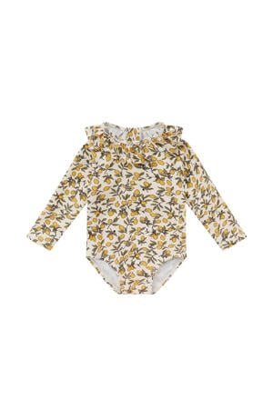 UV bodysuit Lemons met ruches ecru/geel/groen
