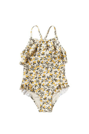 badpak Lemons met ruches ecru/groen/geel