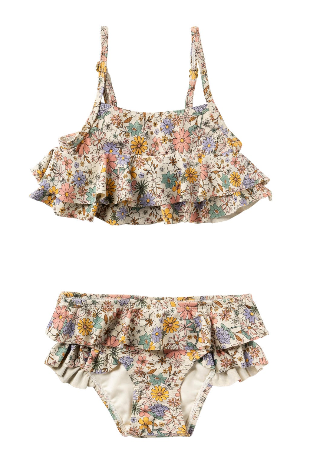 Salted Stories bikini met ruches ecru/blauw/roze