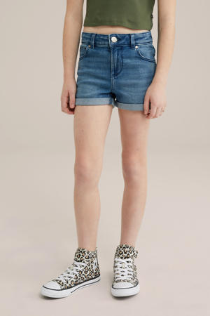 slim denim short dark blue denim