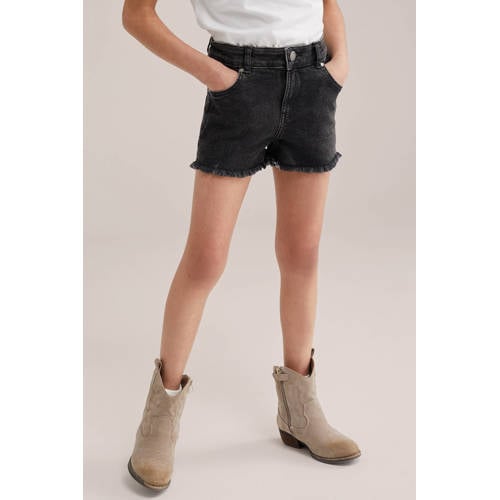 WE Fashion Blue Ridge slim denim short black denim Korte broek Zwart Meisjes Stretchdenim - maat 170 afbeelding