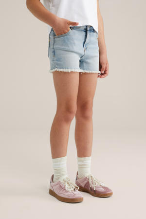 slim denim short light blue denim