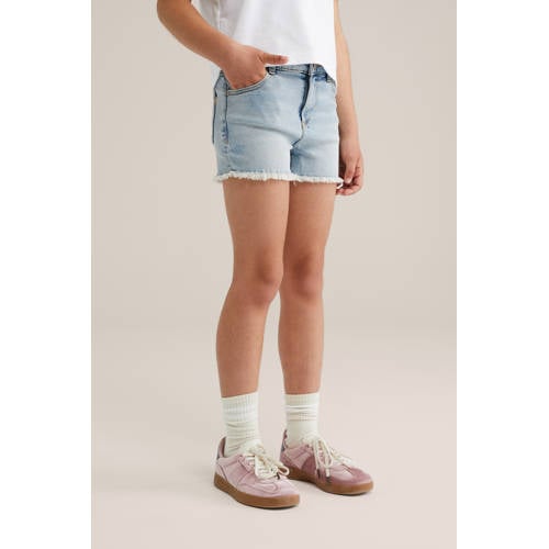 WE Fashion Blue Ridge slim denim short light blue denim Korte broek Blauw Meisjes Stretchdenim - maat 164 afbeelding