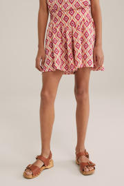 thumbnail: Roze, beige en oranje meisjes WE Fashion loose casual short van polyester met elastische tailleband