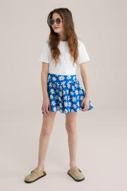 thumbnail: Blauw en ecru meisjes WE Fashion loose casual short van polyester met elastische tailleband
