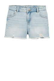 thumbnail: Light blue denim meisjes WE Fashion straight short van denim met regular waist, rits- en knoopsluiting en effen