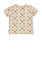 thumbnail: Beige, ecru en oranje jongens Quapi Newborn t-shirt van stretchkatoen met korte mouwen, ronde hals en drukknoopsluiting
