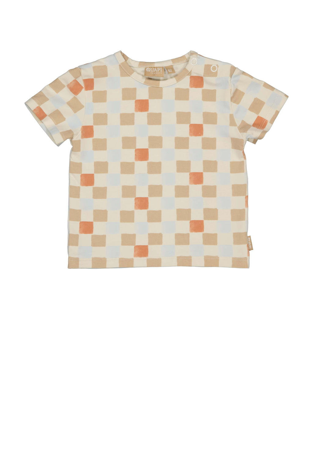 Beige, ecru en oranje jongens Quapi Newborn T-shirt van stretchkatoen met korte mouwen, ronde hals en drukknoopsluiting