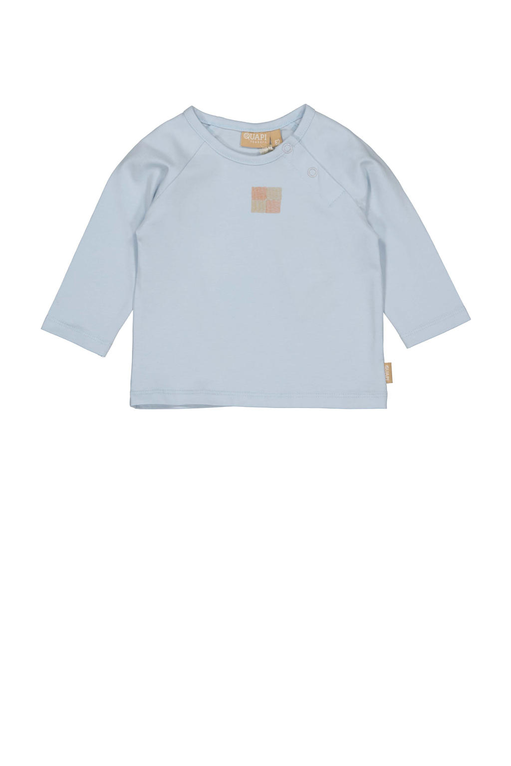 Lichtblauwe jongens Quapi Newborn longsleeve van stretchkatoen met printopdruk, lange mouwen, ronde hals en drukknoopsluiting