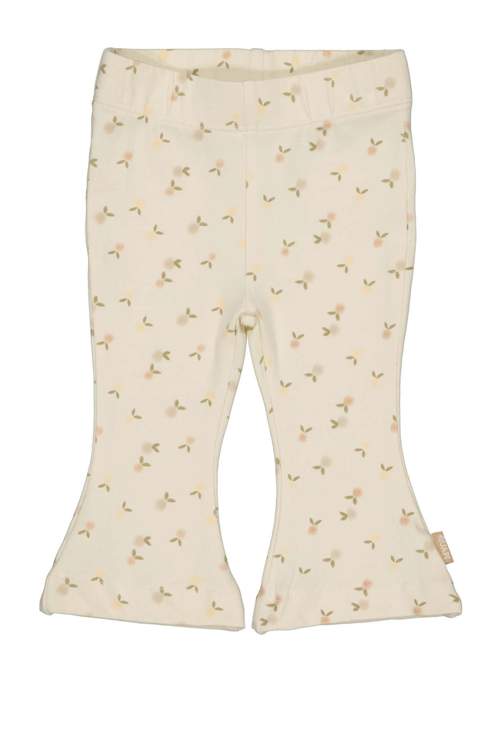 Ecru, groen en gele meisjes Quapi Newborn regular flared broek van stretchkatoen met elastische tailleband