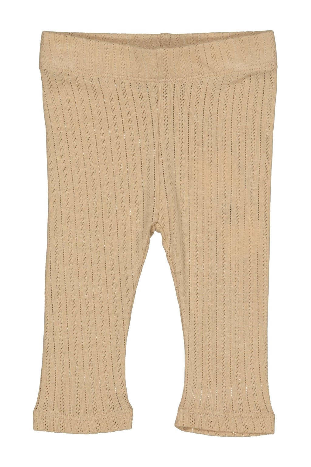 Beige meisjes Quapi Newborn regular flared broek van katoen met elastische tailleband en effen