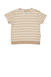 thumbnail: Beige en ecru jongens Quapi Newborn T-shirt van katoen met strepenprint, korte mouwen, ronde hals en drukknoopsluiting